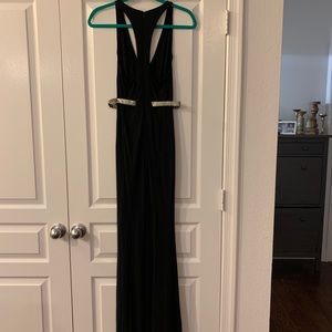 Long black gown with silver belting by ABS